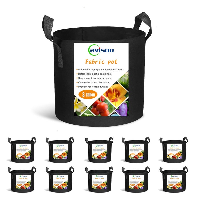 Cavisoo 10-Pack 3 Gallon Plant Grow Bags  Heavy Duty 300G Thickened Non-Woven Aeration Fabric Pots with Reinforced Handles - Image 1